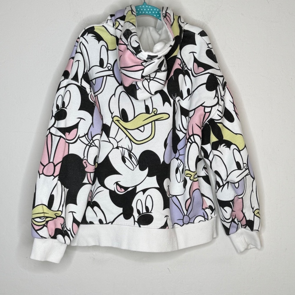 Zara Disney Kids Zip Up Hoodie Size 10 White Mickey Minnie Donald Daisy Print